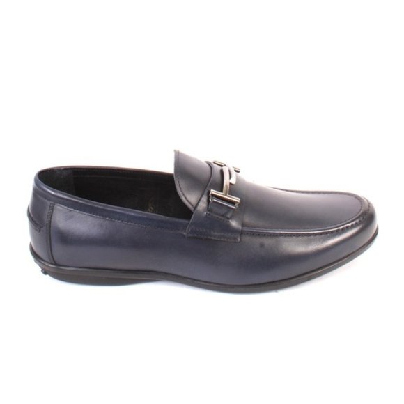 ROBERTO SERPENTINI 20598a Navy Leather Moccasins Loafers Shoes main image 4